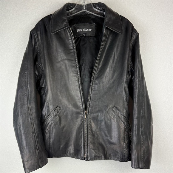 Luis Alvear Black Leather Jacket Women's Full Zip Collared Small S, Y2K style - Picture 1 of 8